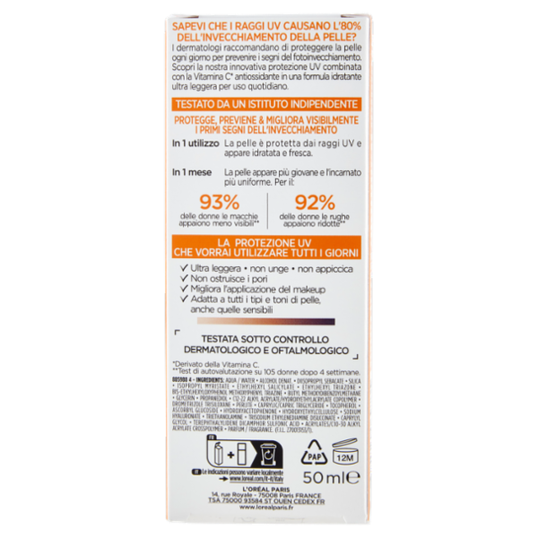 L'Oréal Paris Revitalift Clinical Fluido Anti-UV SPF50+ con Vitamina C Antiossidante 50 ml