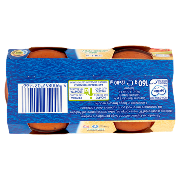 MELLIN Primo Sugo per la preparazione di pastine, Pomodoro e Verdure 2 x 80 g