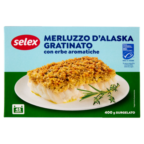 Selex Filetti di Merluzzo D'Alaska Gratinati con Erbe Aromatiche Surgelati 400 g