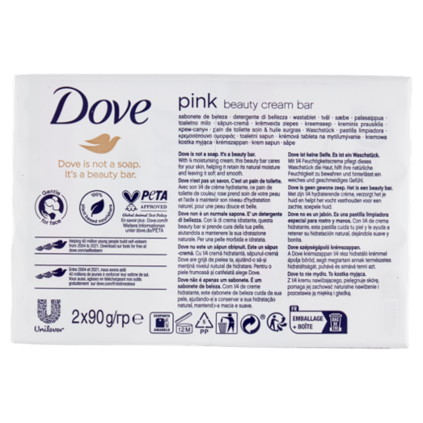 Dove pink for soft, smooth skin Bars 2 x 90 g