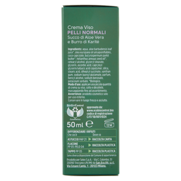 Armonia & Benessere Crema Viso per Pelli Normali Bio con Succo di Aloe Vera e Burro di Karitè 50 ml