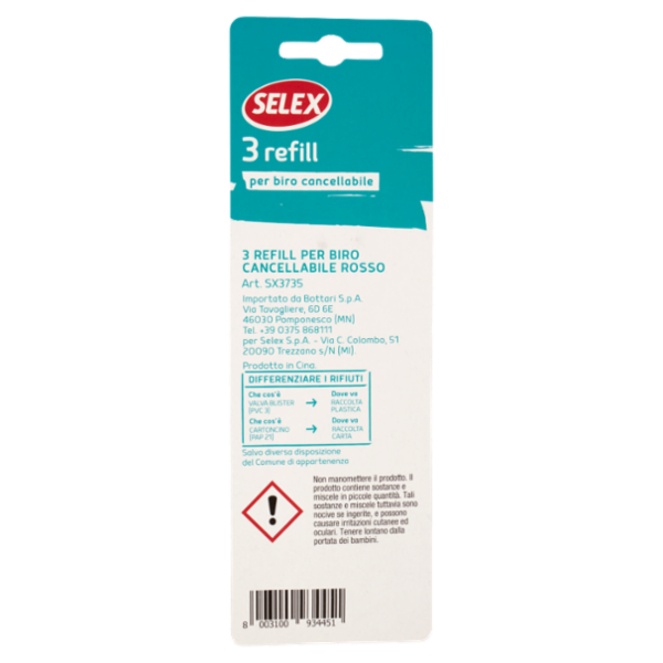 Selex Penna a Sfera Rossa Cancellabile Refill 3 pezzi