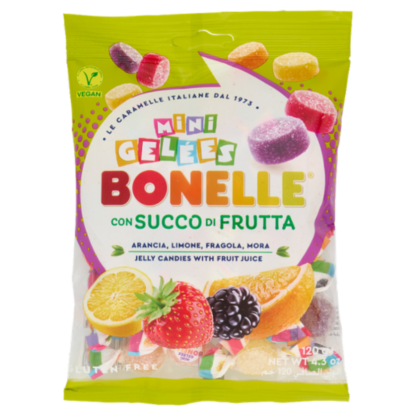 Bonelle Mini Gelées con Succo di Frutta Arancia, Limone, Fragola, Mora 120 g