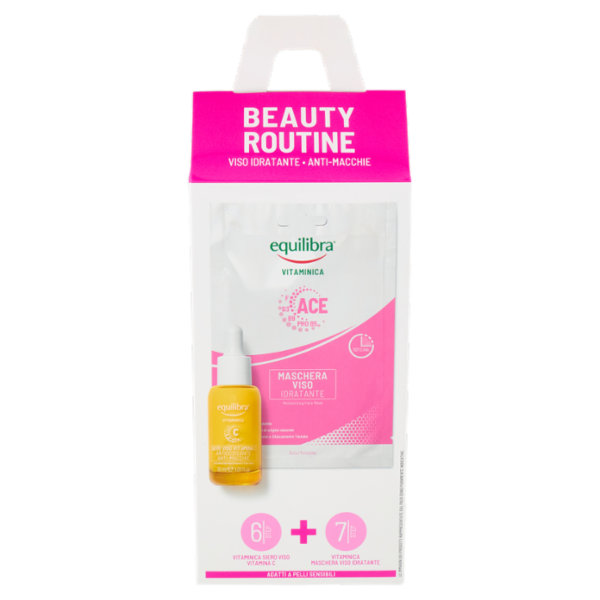equilibra Vitaminica Beauty Routine Viso Idratante - Anti-Macchie Maschera + Siero Viso Vitamina C 3