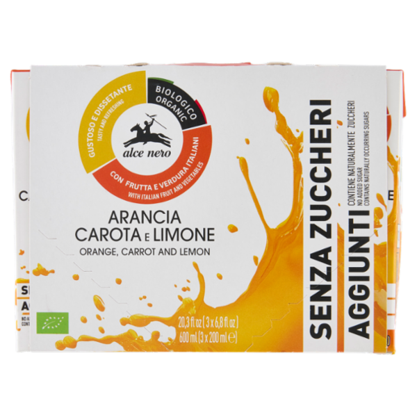 alce nero Arancia Carota e Limone Senza Zuccheri Aggiunti 3 x 200 ml