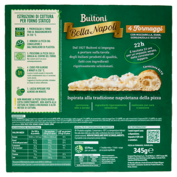 Buitoni Bella Napoli 4 Formaggi Pizza surgelata 345 g