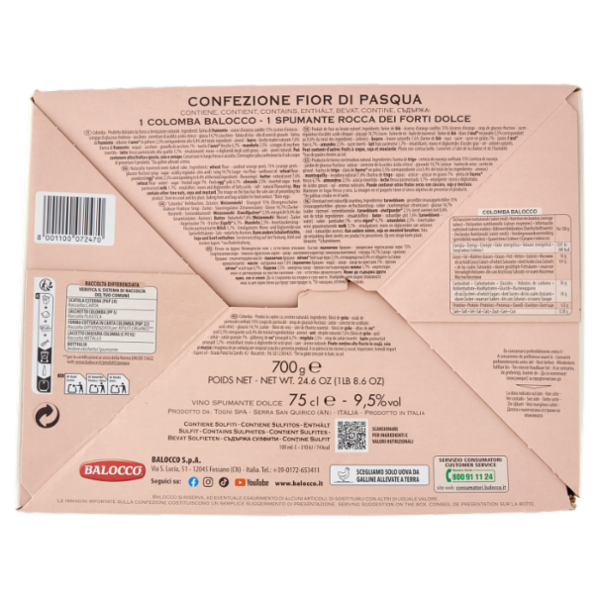 Balocco Fior di Pasqua Colomba Classica 700 g + Rocca dei Forti Vino Spumante Dolce 75 cl