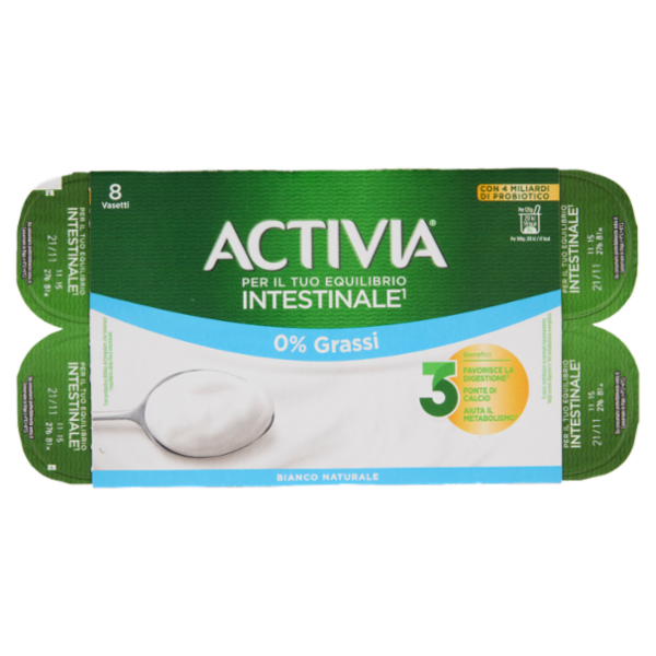 ACTIVIA Yogurt con Probiotico Bifidus, 0% Grassi, Bianco Naturale, 8x125g