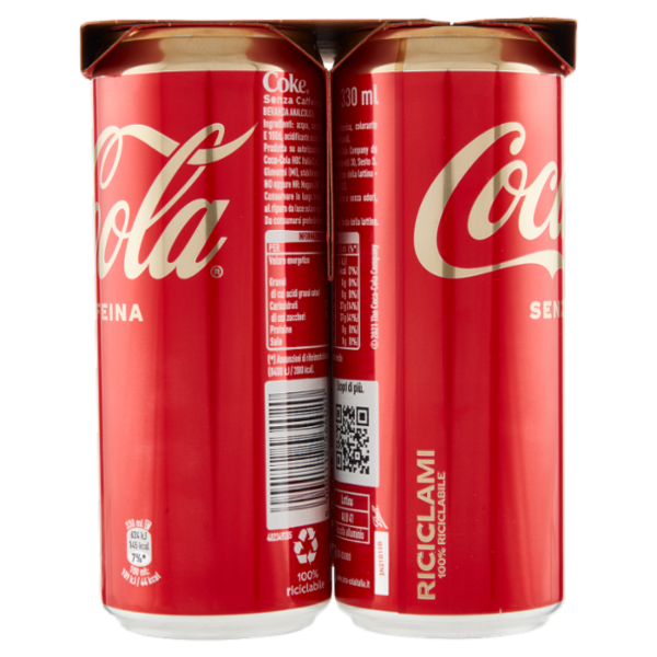 COCA-COLA Senza Caffeina Lattina 4 x 330 ml