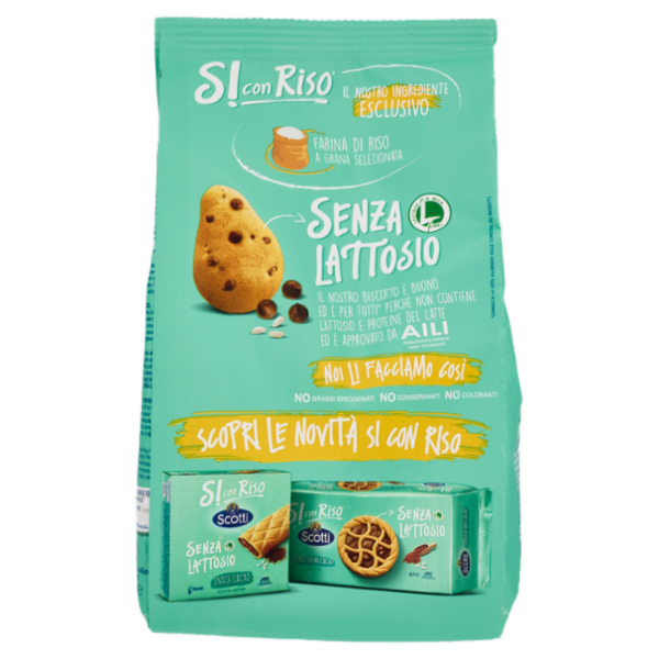 Riso Scotti Si con Riso Senza Lattosio Biscotto con Riso e Gocce di Cioccolato 350 g