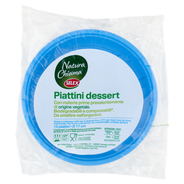 Selex Natura Chiama Piattini Biodegradabili e Compostabili Ecologici Azzurri 15 pezzi