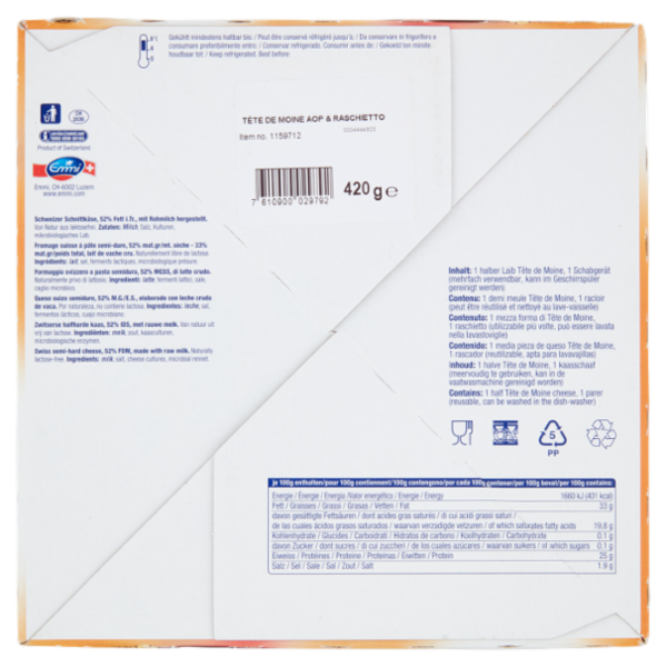 Emmi Tête de Moine AOP Fromage de Bellelay 420 g