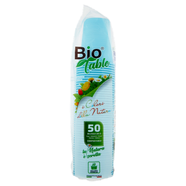 Bio Table i colori della natura Bicchieri 20 cl Compostable Azzurro 50 pz