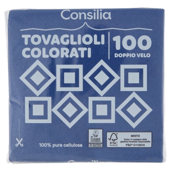 Consilia Tovaglioli 2 Veli 25x25 cm Blu 100 pezzi