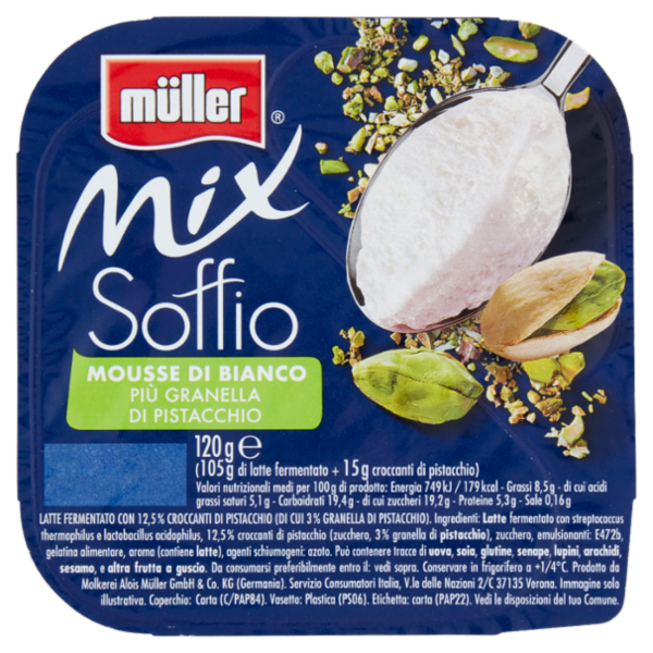 müller Mix Soffio Mousse di Bianco Più Granella di Pistacchio 120 g