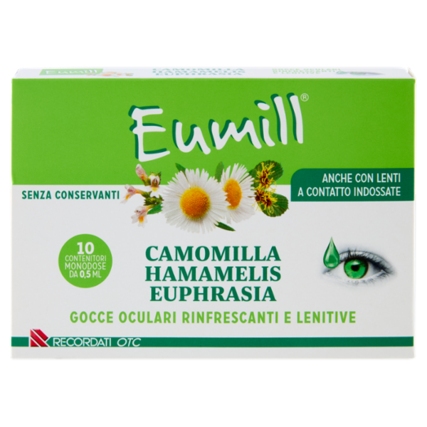 Eumill Camomilla Hamamelis Euphrasia Gocce Oculari Rinfrescanti Lenitive Monodose 10 x 0,5 ml