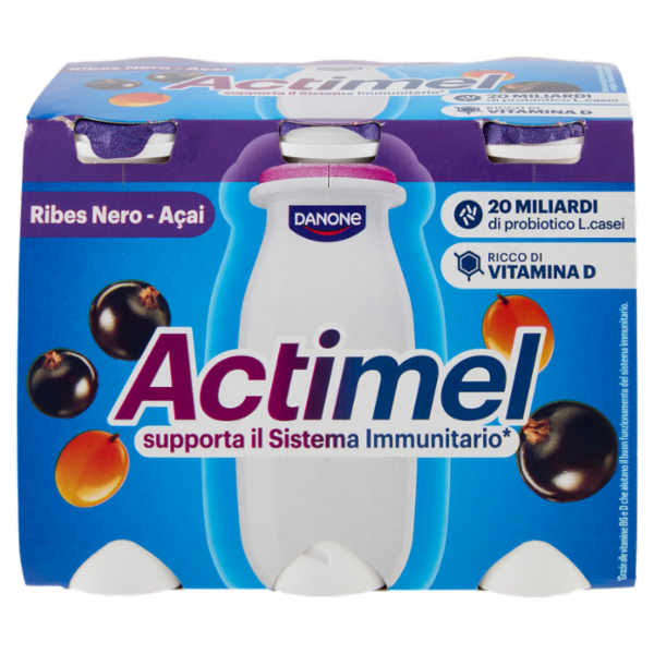ACTIMEL, Yogurt da Bere con Vit B6 e D per il Sistema Immunitario, gusto Ribes Nero-Acai, 6X100G