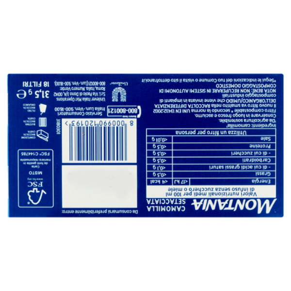 Montania Camomilla Setacciata 18 Filtri Infuso 31,5 g