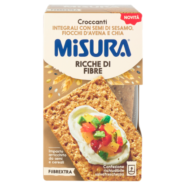 Misura Fibrextra Croccanti Integrali con Semi di Sesamo, Fiocchi d'Avena e Chia 160 g