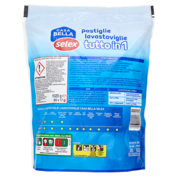 Selex Casa Bella Detersivo per Lavastoviglie Pastiglie Tutto in 1 10 Funzioni al Limone 60 pezzi