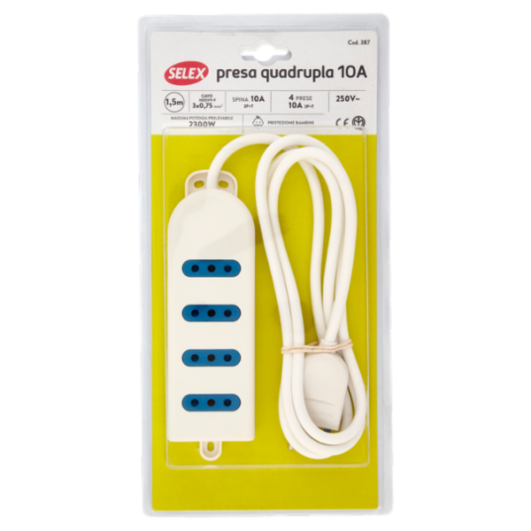 Selex Presa Multipla 4 uscite 10A(Ita)+ Spina 10A e cavo Bianco 1,5m