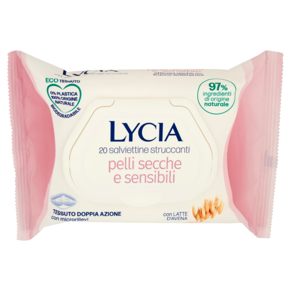 Lycia pro>derma salviettine struccanti con Latte di Avena per Pelli Secche e Sensibili 20 pz