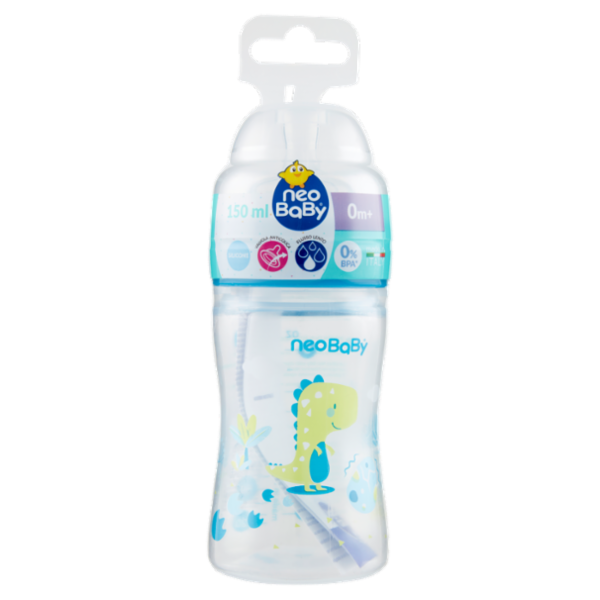 neo Baby Biberon Plastica Collo Largo 150 ml 0m+ Dino Blu
