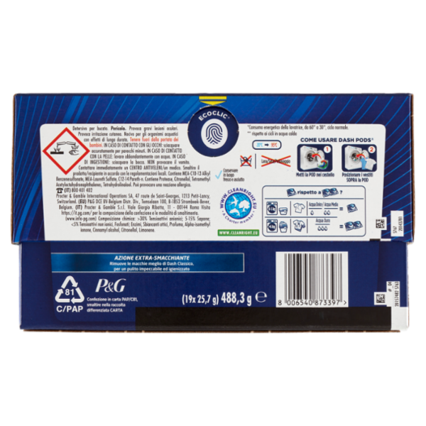 Dash Power Pods Detersivo Lavatrice In Capsule, Azione Extra-Smacchiante, 19 Lavaggi 488,3 g