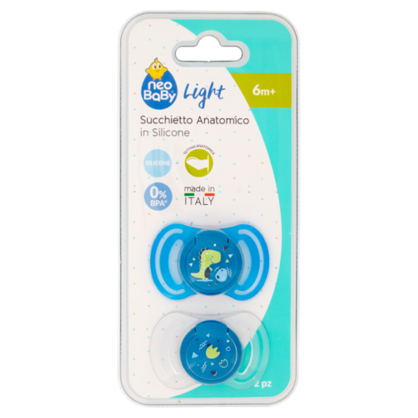 neo Baby Light Succhietto Anatomico in Silicone 6m+ Dino Blu 2 pz