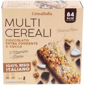 Cerealitalia Barretta Multicereali Cocco e Cioccolato Fondente 6 Pezzi 126g