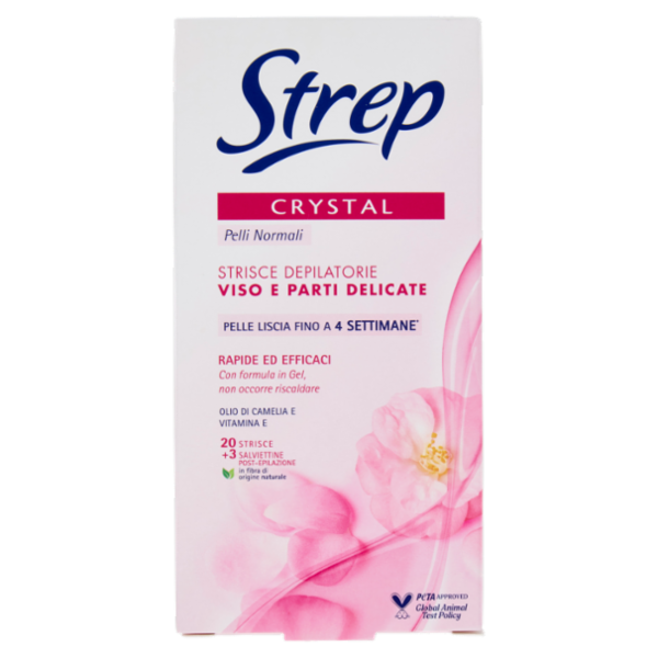 Strep Crystal Strisce Depilatorie Viso e Parti Delicate 20 Strisce + 4 Salviettine