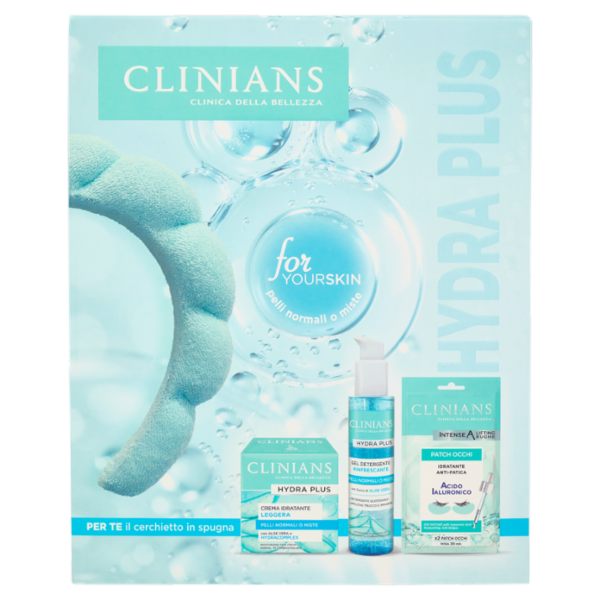 Clinians Hydra Plus Crema Idratante Leggera 50 mL + Gel Detergente Rinfrescante 150 mL + Patch Occhi