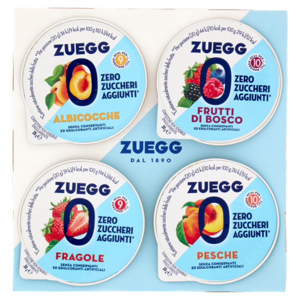 Zuegg Zero Zuccheri Aggiunti* Albicocche, Fragole, Frutti di Bosco, Pesche 4 x 20 g