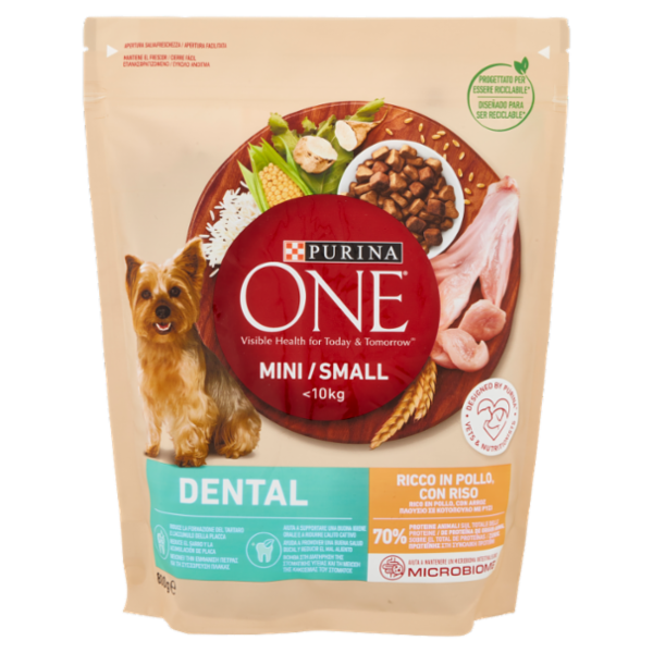 PURINA ONE Mini/Small Dental Ricco in Pollo, con Riso 800 g