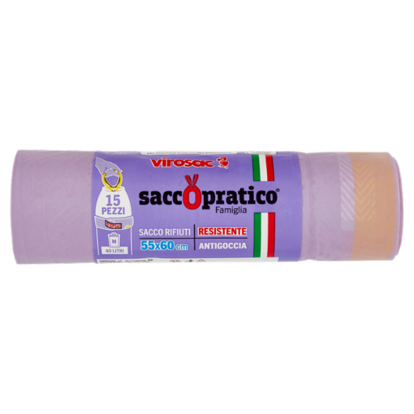 virosac saccopratico Famiglia Sacco Rifiuti Resistente Antigoccia 55x60 cm 40 Litri M 15 pz