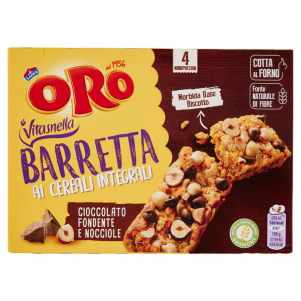 Oro Saiwa Vitasnella Barrette ai cereali integrali con cioccolato fondente e nocciole - 4 x 40 g