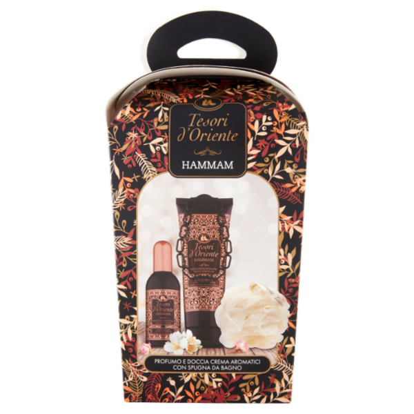 Tesori d'Oriente Hammam Profumo Aromatico 100 ml + Doccia Crema Aromatica 250 ml + Spugna da Bagno