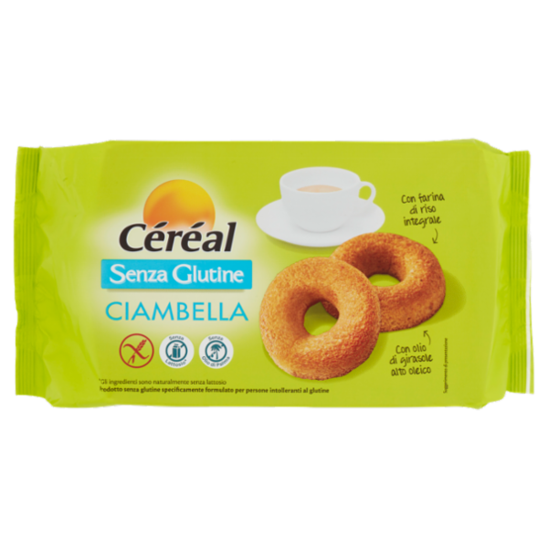 Céréal Senza Glutine Ciambella con Farina di Riso integrale, Merendine senza lattosio, 4 per 50g
