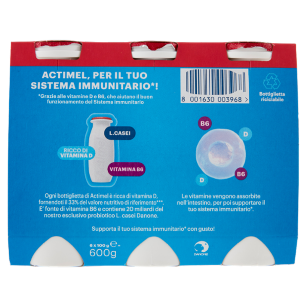 ACTIMEL, Yogurt da Bere con Vit B6 e D per il Sistema Immunitario, gusto fragola, 6X100G