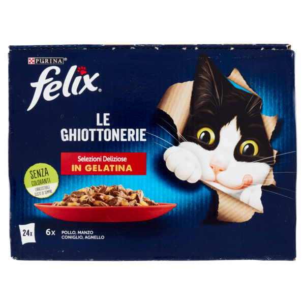 FELIX Le Ghiottonerie Selezioni Deliziose in Gelatina (Pollo, Manzo, Coniglio, Agnello) 24 x 85 g