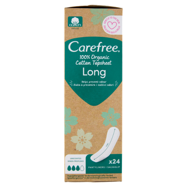 Carefree 100% Organic Cotton Topsheet Long Salvaslip 24 pz