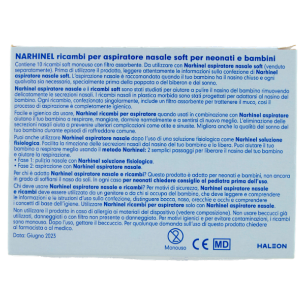 Narhinel ricambi usa e getta soft aspiratore nasale deterge naso bambino e rimuove muco 10 pz