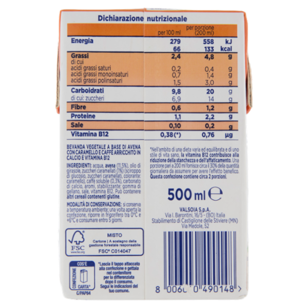 Valsoia Bontà e Salute Macchiato Caramello e Caffè 500 ml
