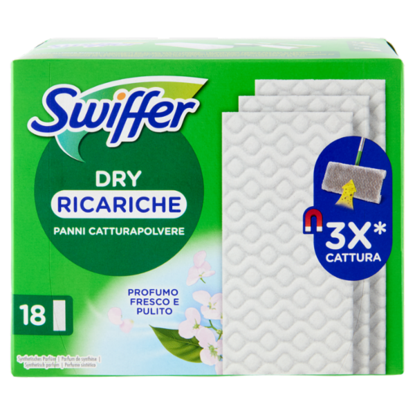 Swiffer Panni Catturapolvere per Scopa Swiffer Profumo Fresco e Pulito - Ricarica 18 Panni