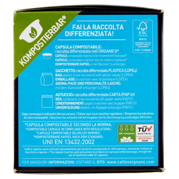 Caffè Vergnano 1882 Decaf Compostabile** Capsule Compatibili Lavazza a Modo Mio* 16 x 7,5 g