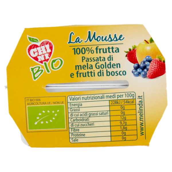 Chini Bio la Mousse 100% frutta Passata di mela Golden e frutti di bosco 2 x 100 g