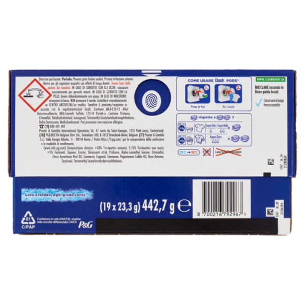 Dash Power Pods Detersivo Lavatrice In Capsule, Azione Extra-Smacchiante, 19 Lavaggi 442,7 g