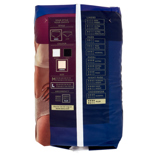 Tena Silhouette High Waist Underwear Crème Plus L 8 pz