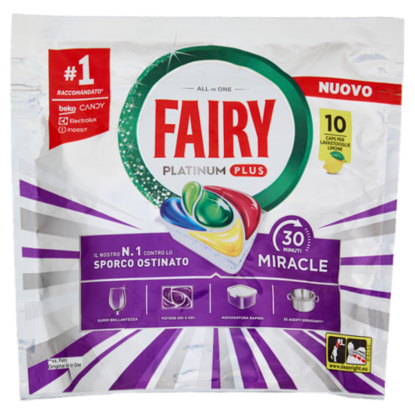 Fairy Pastiglie Lavastoviglie Platinum Plus All in One Miracle, Detersivo Piatti Limone 10 Caps 164g