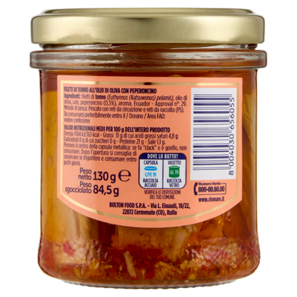 Rio mare i Filetti di Tonno all'Olio di Oliva con Peperoncino 130 g